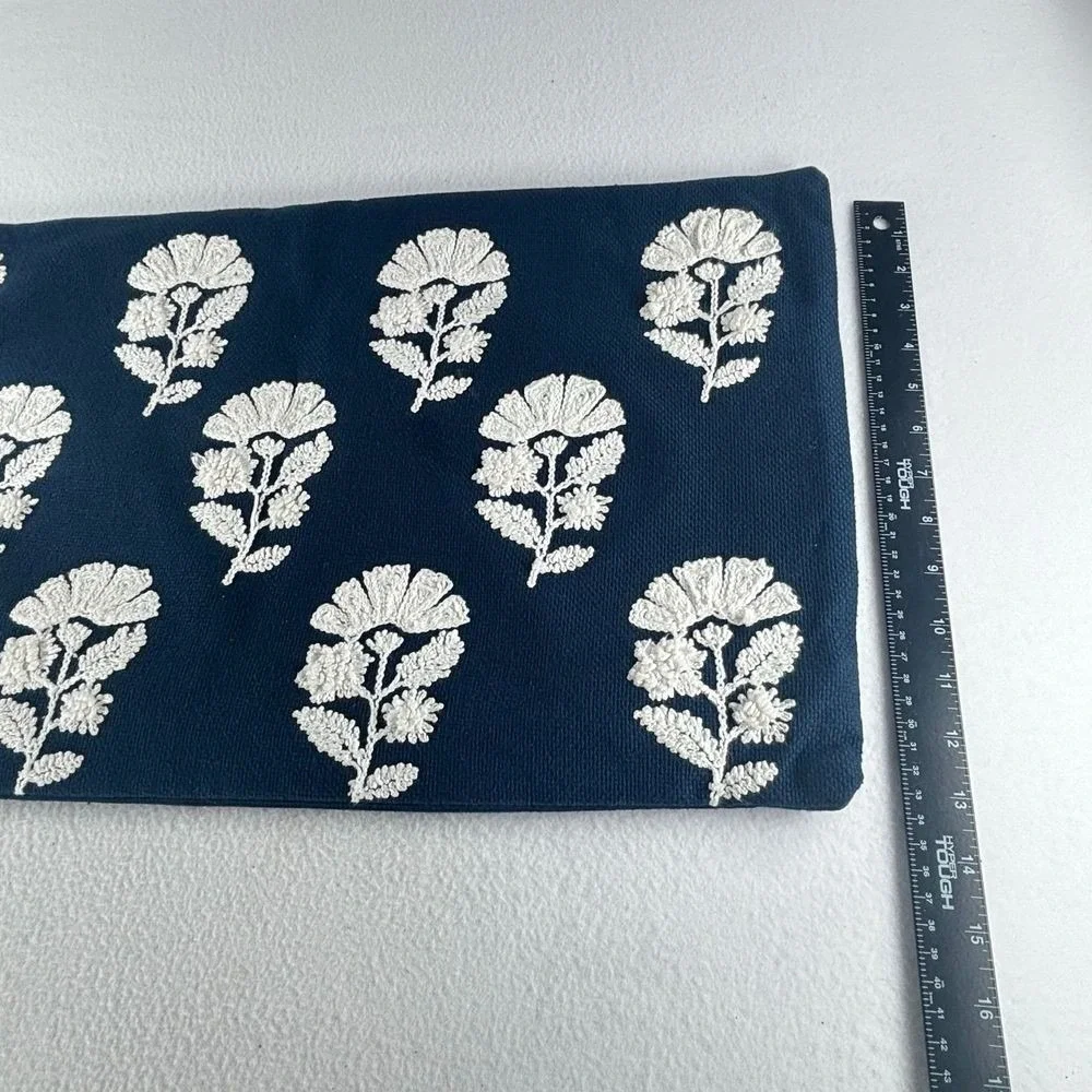Pier 1 Decorative Pillow Case Blue 13x12 Floral‎ Embroidered Farmhouse Cottage